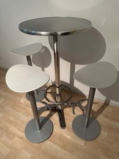 Stehtisch, Bistrotisch Dm. 60cm x 110cm hoch und 3 Bistrohocker weiß, gebraucht