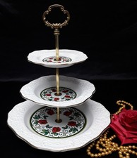 Etagere 3 stöckig Porzellan Schumann Arzberg? Goldrand Blumendekor B 1012