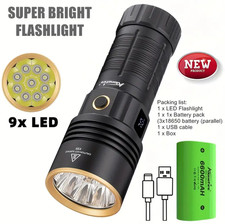 Alonefire 9x LED 5000Lumen Hochleistungs-Rundstrahl-LED-Taschenlampe - USB