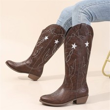 Damen Western Kniehohe Stiefel Weitschaft Zum Überziehen Herbst-Winterschuhe