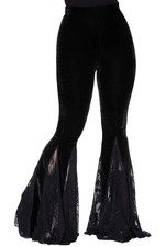 Killstar Gothic Goth Okkult Samt Spitze Hose Schlaghose - Night Stalker
