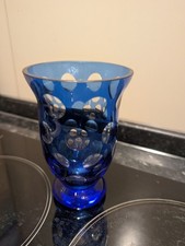 Alte Blumenvase  blau mit transparenten Kreisen Facetten Schliff Vintage Bubbles