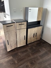 Badezimmer Möbel Set, Waschbeckenunterschrank, 2x Midischrank, Spiegelschrank