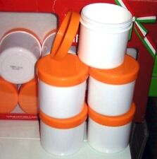 4 SALBENDOSEN Kunststoff 8x8cm weiss Deckel orange ? sehr stabil ? Cremedose
