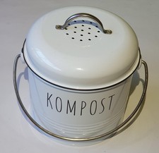 Kompost Eimer - Küche - Blech - weiß - Retro - Lüftung mit Vlies