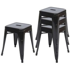 B-Ware 4er-Set Hocker MCW-A73, Sitzhocker, Metall Industrial stapelbar, schwarz