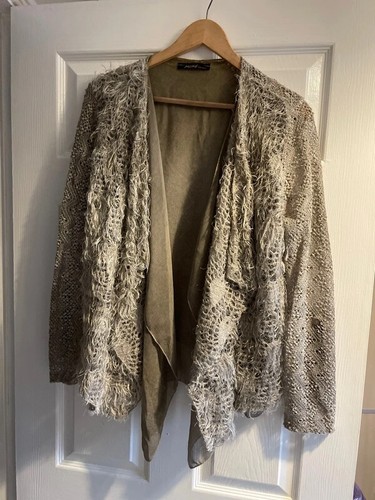 Beige shaggy strickjacke - beige,