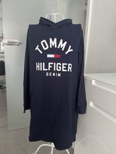 TOMMY HILFIGER Denim Hoodie Kapuzen Sweat Shirt Kleid S 36 dunkel blau weiß rot