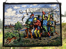 Antikes Fensterbild handgemalt Bleiverglasung – 7 Schwaben der Gebrüder Grimm