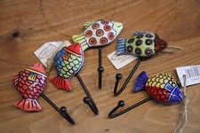 Wandhaken Fisch schräg aus Metall und Keramik♥Garderobenhaken♥Haken Fisch