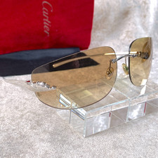 Cartier Sonnenbrille Panthere silber randloses Gestell braune Gläser 110 mit Veloursetui