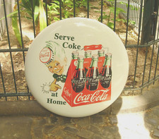 Altes Emailschild Coca-Cola @Home White Button 16 Zoll/Inch Sprite-Boy Kult rar!