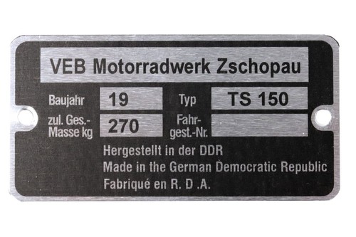 Typenschild für 150 - mz,