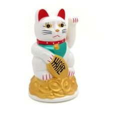 11cm Glückskatze weiß Winkekatze Glücksbringer Feng Shui Katze Maneki Neko
