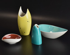 Helmut Krüger Berlin Porzellan Set Schälchen Vase gelb Mid Century Design 60er