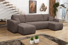 Ecksofa mit Schlaffunktion und Bettkasten Cordstoff, Schlafsofa, U-Form Eckcouch