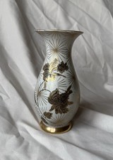 Johann Seltmann Bavaria Porzellan Vase, Blumenmuster, Goldrand 21cm