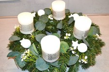 Adventskranz künstlich weiß 40 cm Weihnachten Advent Gesteck Adventkranz