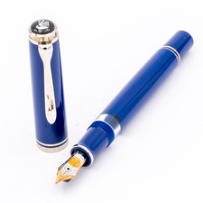 Pelikan Souverän M805 Kolben-Füller Blau Silber 18K M Rare Pen