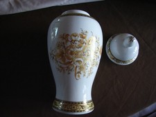 Urne für Feuerbestattung Keramik weiß mit Deckel + Goldrand und handbemalt NEU