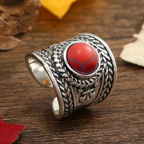 Ring damen roter stein metall - roter,