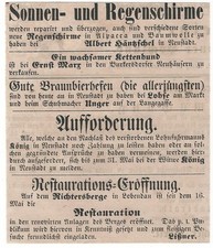 14/325 ANZEIGE AUS EINER ZEITUNG 1862  BURKERSDORF KETTENHUND LOBENDAU NEUSTADT