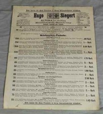 Alte Preisliste für Briefmarken - Sätze von Hugo Siegert, Hamburg um 1920  /S266