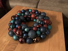 Kugelkranz Türkranz Weihnachten Deko mit Lichterkette dunkelblau-bordo-türkis