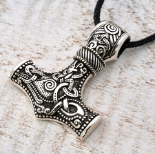 Anhänger Silber 925 Thor's Hammer Mjölnir 3,8x3x0,9 cm mit Band Viking Wikinger