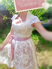 couture Dirndl + Schürze 40 42 rosa Gold Creme Spitze Schneewittchen Brokat