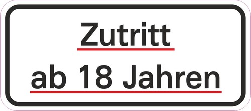 Aufkleber zutritt 18 - 1, ab