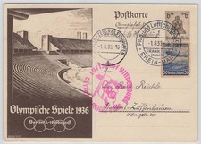 Zeppelin Postkarte Hindenburg Olympiafahrt 1936 mit Olympia GA [271]