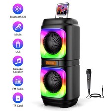 Tragbarer Bluetooth 5.0 Dual Lautsprecher Party Stereo Subwoofer Karaoke mit RGB