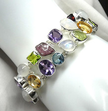 Blautopas Peridot Citrin Mondstein Turmalin Armband 925 Silber 46 g NEU
