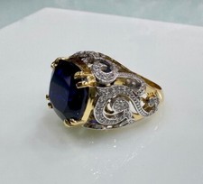 Herren Ring Gelbgold Weßgold 585 14 K Tansanit Zirkon