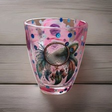 "Traumfänger" Kleines Teelicht Unikat aus Glas, handbemalt 