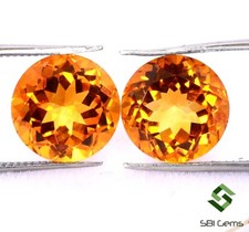 Zertifiziert Natürlich Citrin Rund Schliff Paar 10 MM 7.20 Cts Top Goldener Ton