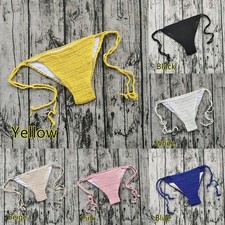 Strick Bikini Slip Schnürung Badehose Damen Strandmode Sexy Bademode