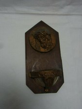 Alter Vintage Deutscher Weihwasserbrunnen Holz Metall Glas #T