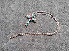 alte Kette + viktorianischer Kreuz-Anhänger - Silber 925, Rubin, Art Deco, Retro