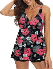 DAMEN TANKINI SET MIT "BAUCH WEG" EFFEKT + BADE HOTPANTS NEU SCHWARZ  (T27-1480