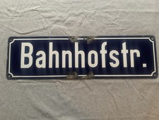 Alt Strassenschild Bahnhofstr. Emaille Schild 70er Jahre Bahnhof 70x20 cm