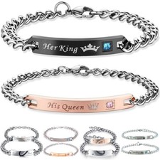 2x Edelstahl Partner Armbänder Freundschaft "His Queen Her King" Partnerschmuck