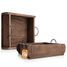 2x vintage Ziegelform Ordnungsbox Deko Holzkiste in Braun 25x8x30 cm (LxBxH)