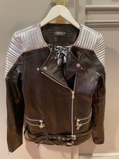 Leder Jacke Camouflage Coutuer Schwarz Silber neu ohne Etiket Gr. 34 S