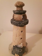  Deko Artikel Leuchtturm Windlicht  maritim Keramik in blau-beige Tönen 