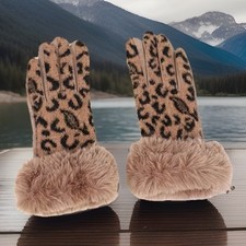 WUNDERBARE WARME LEO DAMEN HANDSCHUHE PELZ VERBRÄMUNG UNTERSEITE ALCANTARA TOUCH