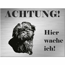 Shih Tzu - Schild bedruckt - Edelstahl Look - Hund - Spruch - Warnung
