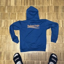 Balenciaga Hoodie Original Größe S Unisex In Dunkelblau Mit Orangenen Logo