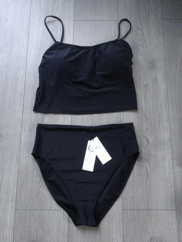 Schwarzes bandeau tankini set - schwarzes, bandeau-tankini-set